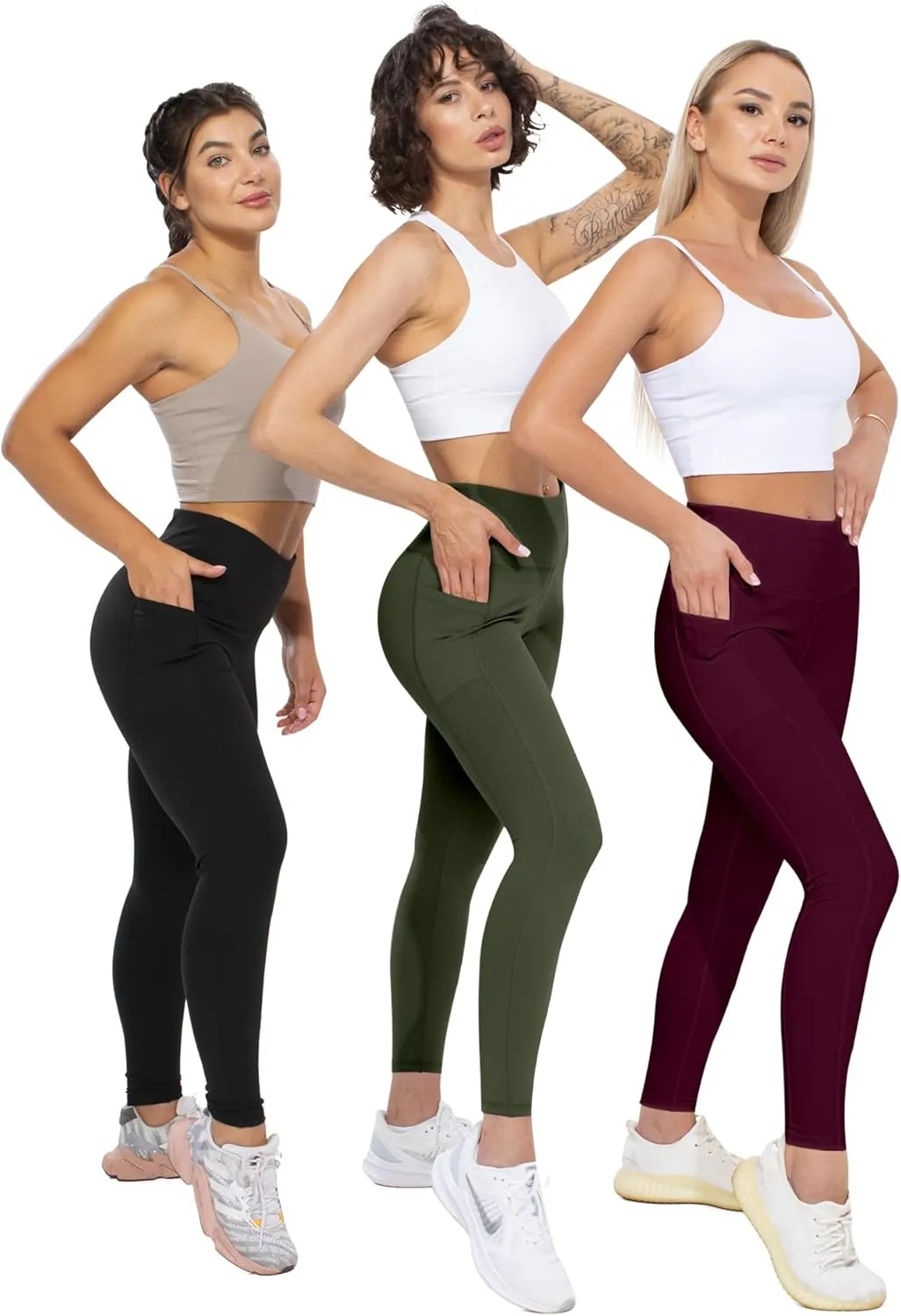 CHRLEISURE Leggings with Pockets for Women, High Waisted Tummy Control Workout Yoga Pants