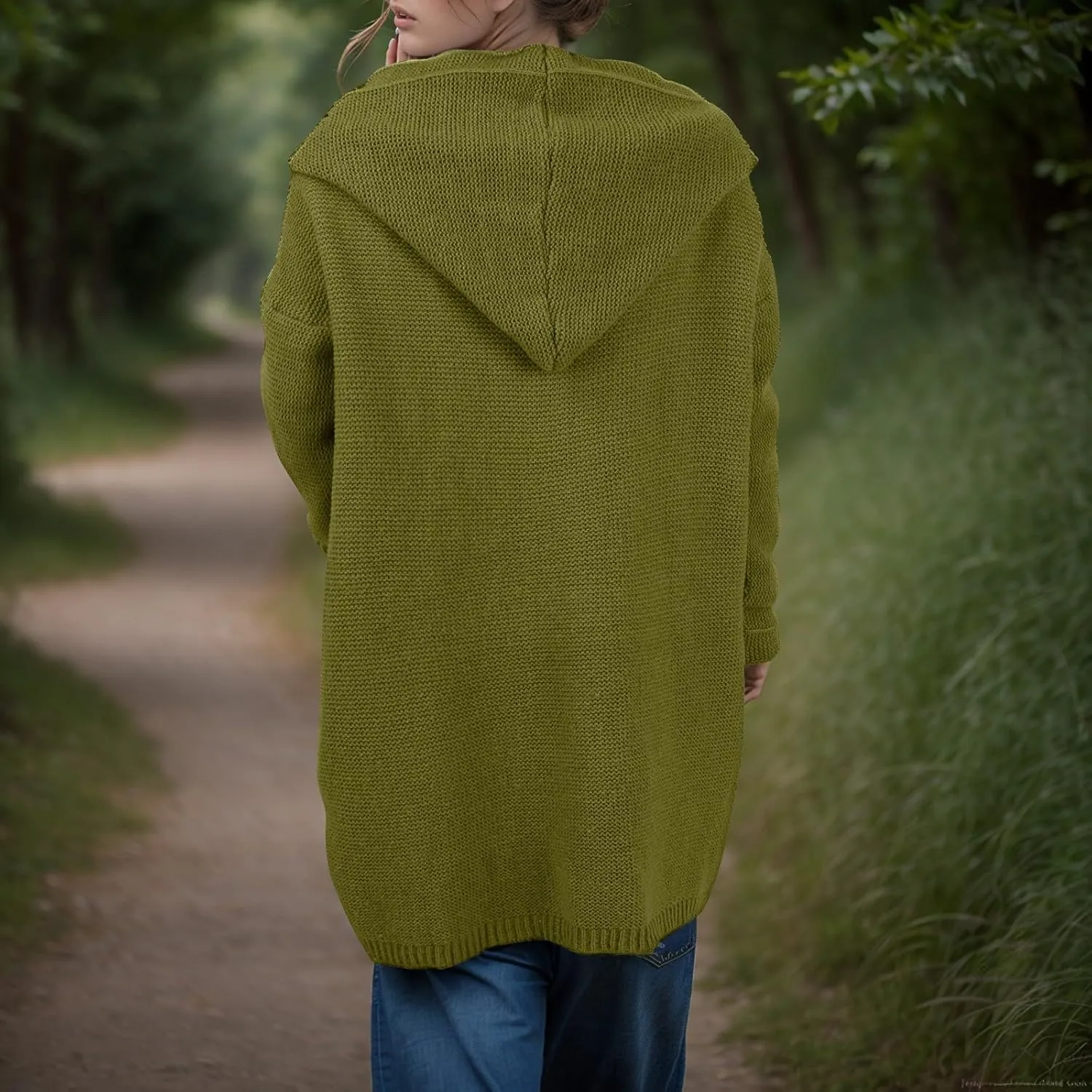 Chunky Cardigan Sweaters for Women Hooded Knit Long Cardigan Casual Long Sleeve Open Front Cardigan Hoodie Spring Coat