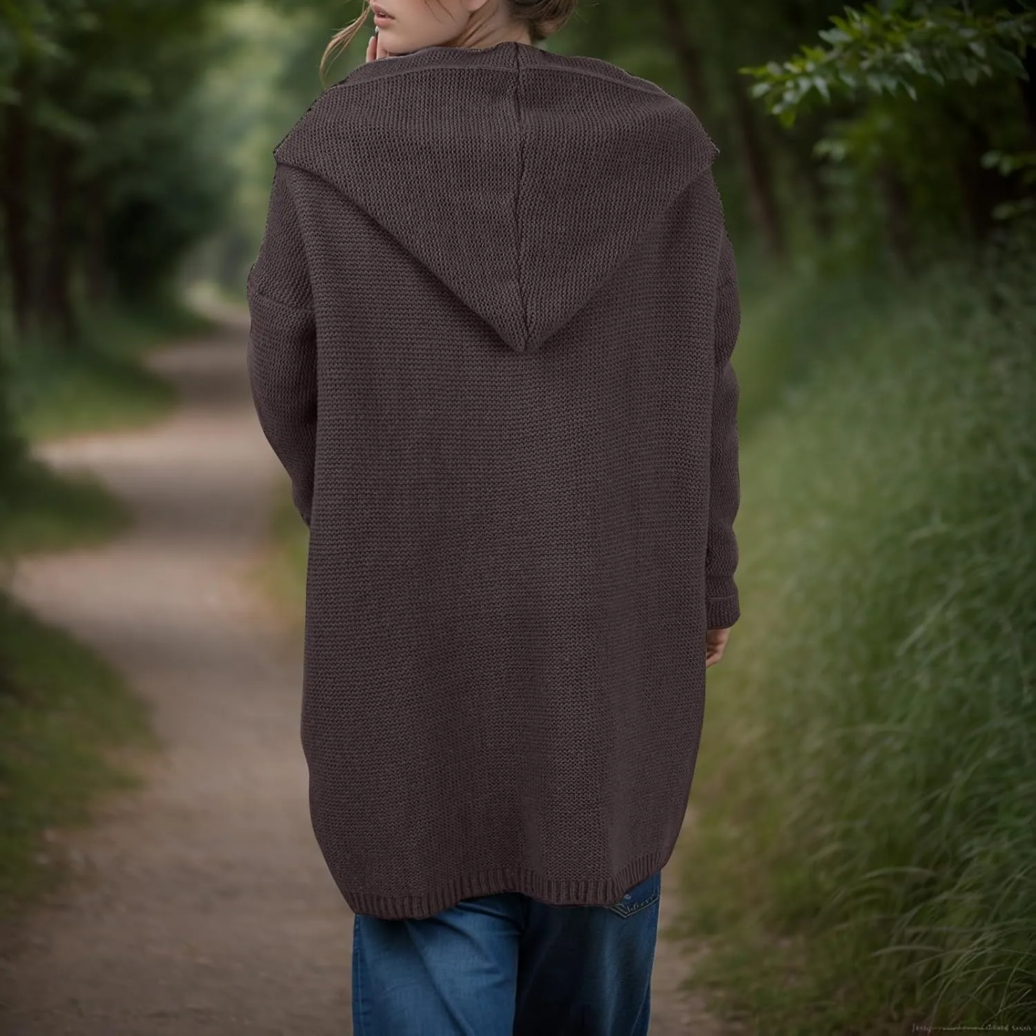 Chunky Cardigan Sweaters for Women Hooded Knit Long Cardigan Casual Long Sleeve Open Front Cardigan Hoodie Spring Coat