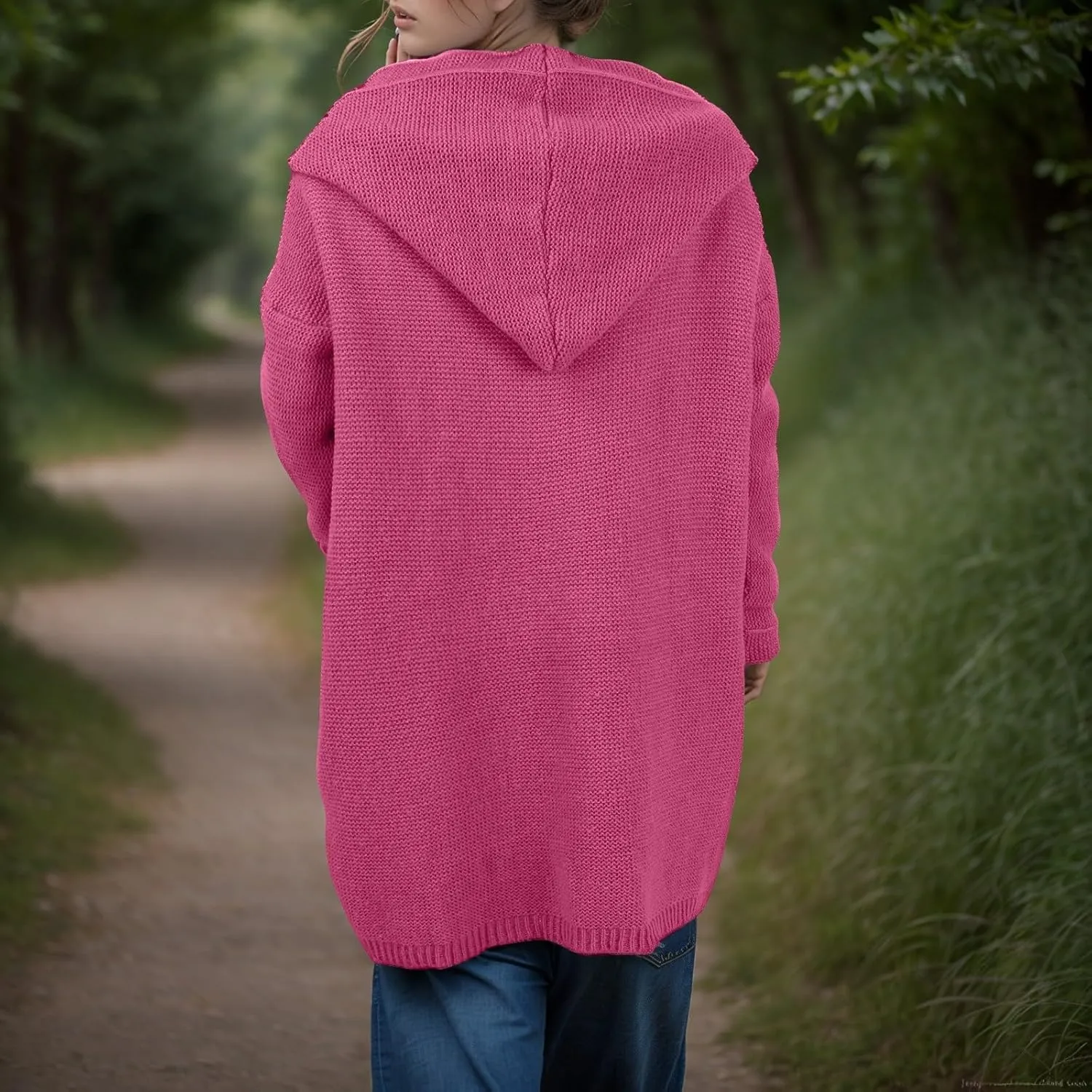 Chunky Cardigan Sweaters for Women Hooded Knit Long Cardigan Casual Long Sleeve Open Front Cardigan Hoodie Spring Coat