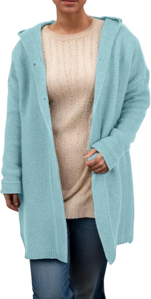 Chunky Cardigan Sweaters for Women Hooded Knit Long Cardigan Casual Long Sleeve Open Front Cardigan Hoodie Spring Coat