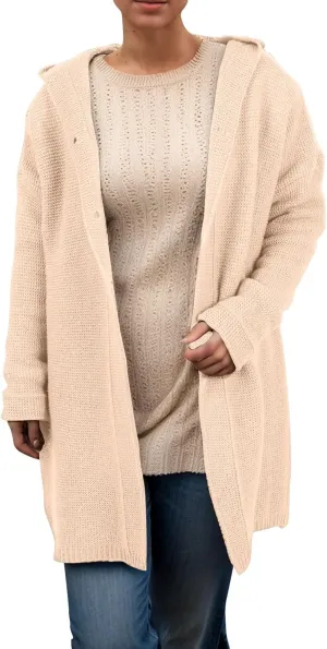 Chunky Cardigan Sweaters for Women Hooded Knit Long Cardigan Casual Long Sleeve Open Front Cardigan Hoodie Spring Coat