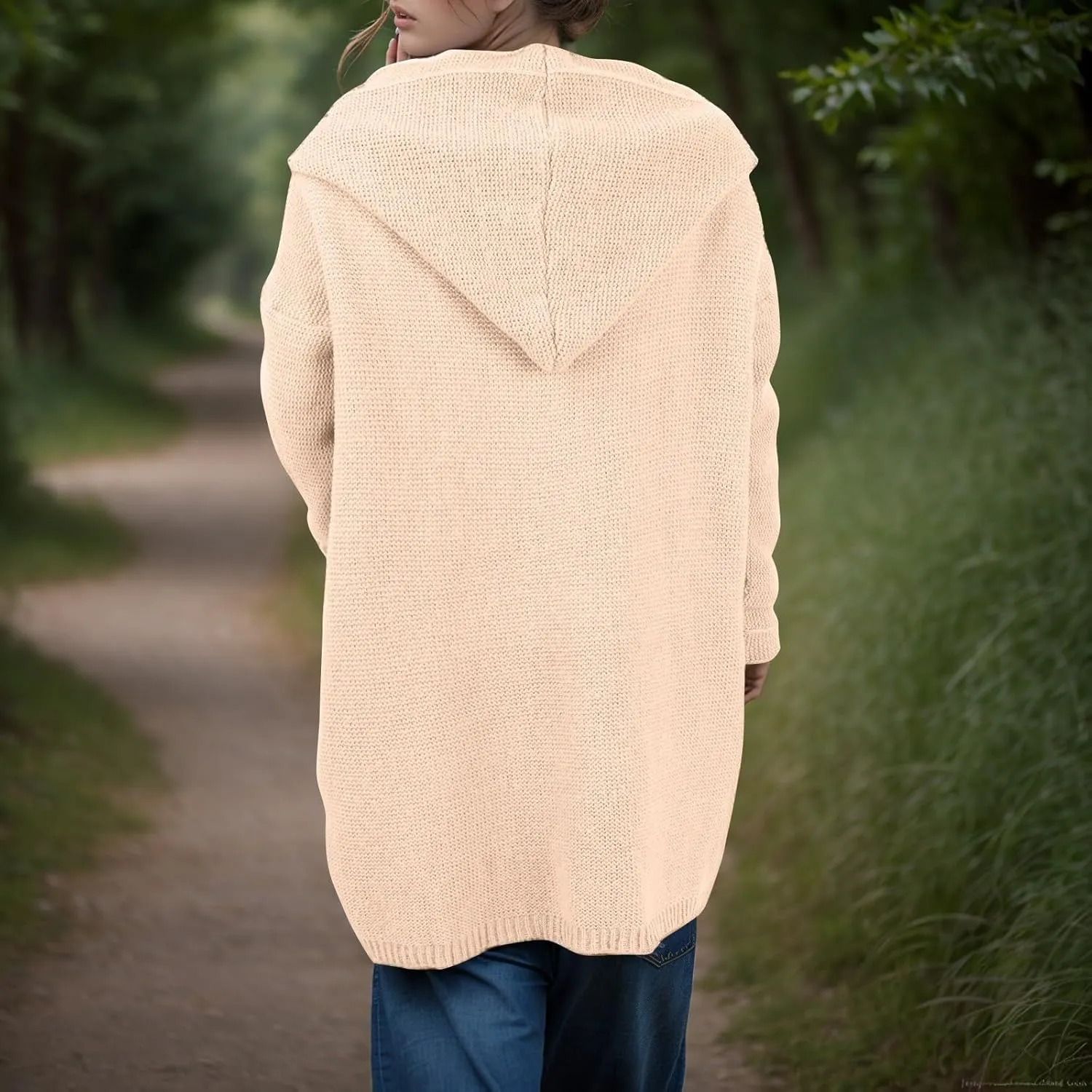 Chunky Cardigan Sweaters for Women Hooded Knit Long Cardigan Casual Long Sleeve Open Front Cardigan Hoodie Spring Coat