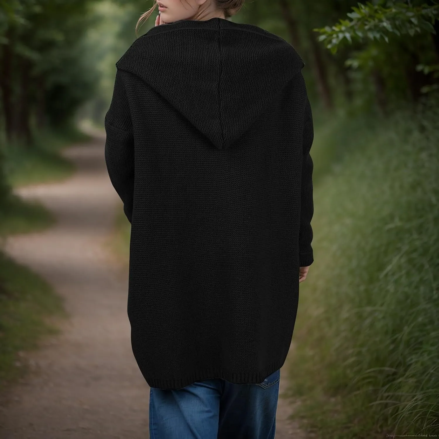 Chunky Cardigan Sweaters for Women Hooded Knit Long Cardigan Casual Long Sleeve Open Front Cardigan Hoodie Spring Coat