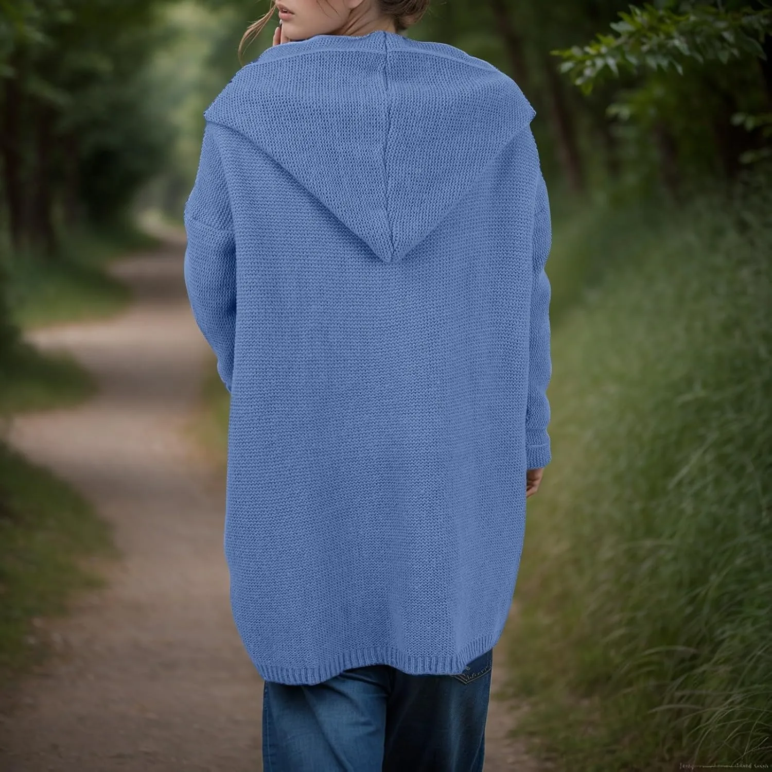 Chunky Cardigan Sweaters for Women Hooded Knit Long Cardigan Casual Long Sleeve Open Front Cardigan Hoodie Spring Coat