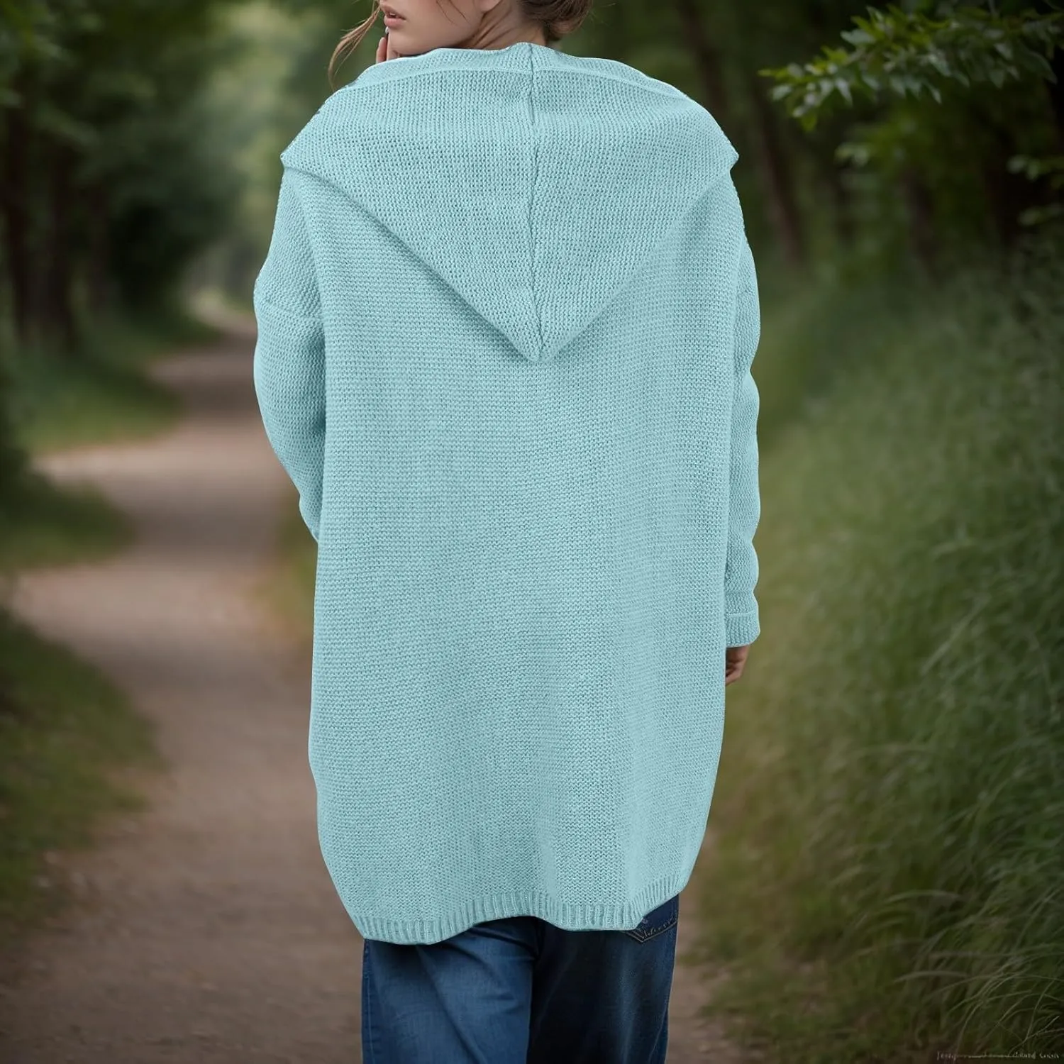 Chunky Cardigan Sweaters for Women Hooded Knit Long Cardigan Casual Long Sleeve Open Front Cardigan Hoodie Spring Coat