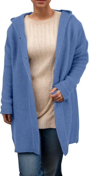 Chunky Cardigan Sweaters for Women Hooded Knit Long Cardigan Casual Long Sleeve Open Front Cardigan Hoodie Spring Coat