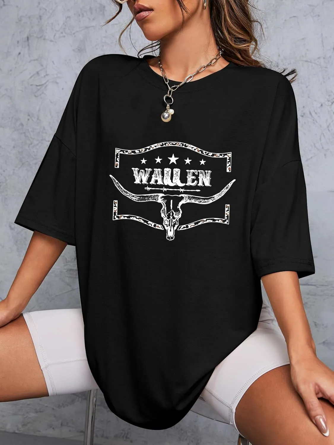 Country Shirts for Women Western Cowgirl Tshirt Oversized Cow Skull Graphic Tees Tops