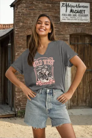 Cowboy Shirts for Women V Neck Vintage Rodeo T Shirt Western Fashion Graphic Short Sleeve Tee Tops