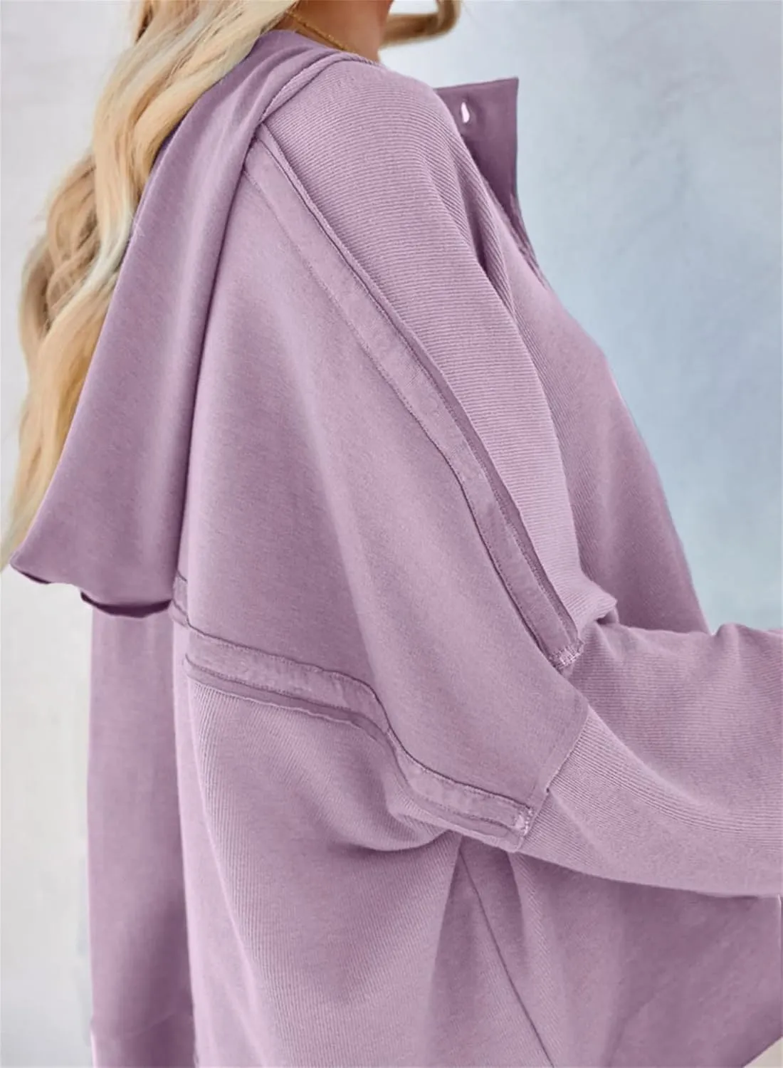 Cropped Trendy Hoodies For women V Neck Button Long Sleeve Lightweight Sweatshirts Casual Loose Pullover Tops 2025 New