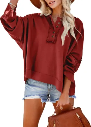 Cropped Trendy Hoodies For women V Neck Button Long Sleeve Lightweight Sweatshirts Casual Loose Pullover Tops 2025 New