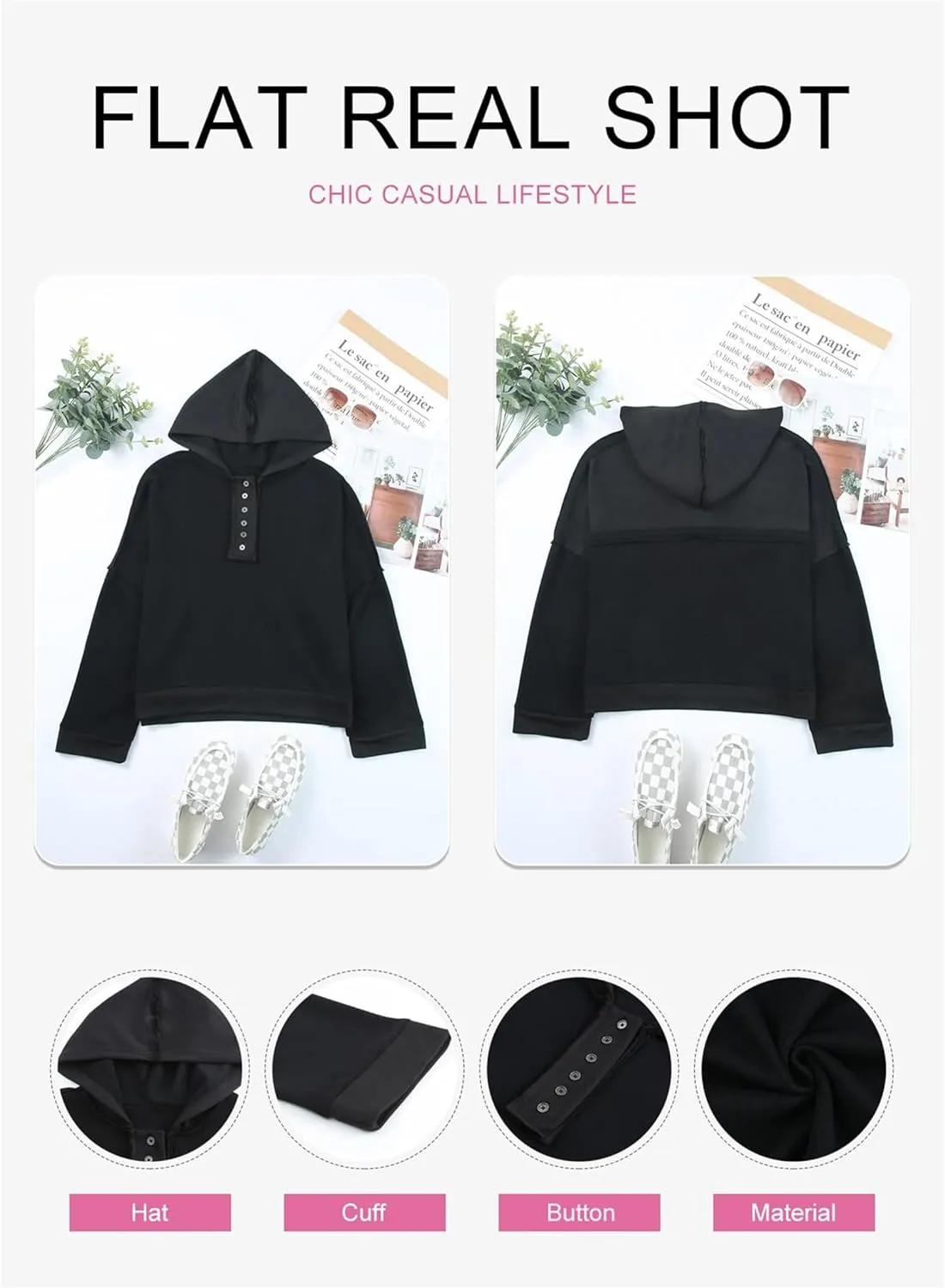 Cropped Trendy Hoodies For women V Neck Button Long Sleeve Lightweight Sweatshirts Casual Loose Pullover Tops 2025 New