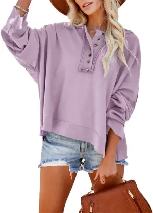 Cropped Trendy Hoodies For women V Neck Button Long Sleeve Lightweight Sweatshirts Casual Loose Pullover Tops 2025 New