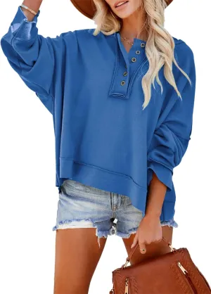 Cropped Trendy Hoodies For women V Neck Button Long Sleeve Lightweight Sweatshirts Casual Loose Pullover Tops 2025 New
