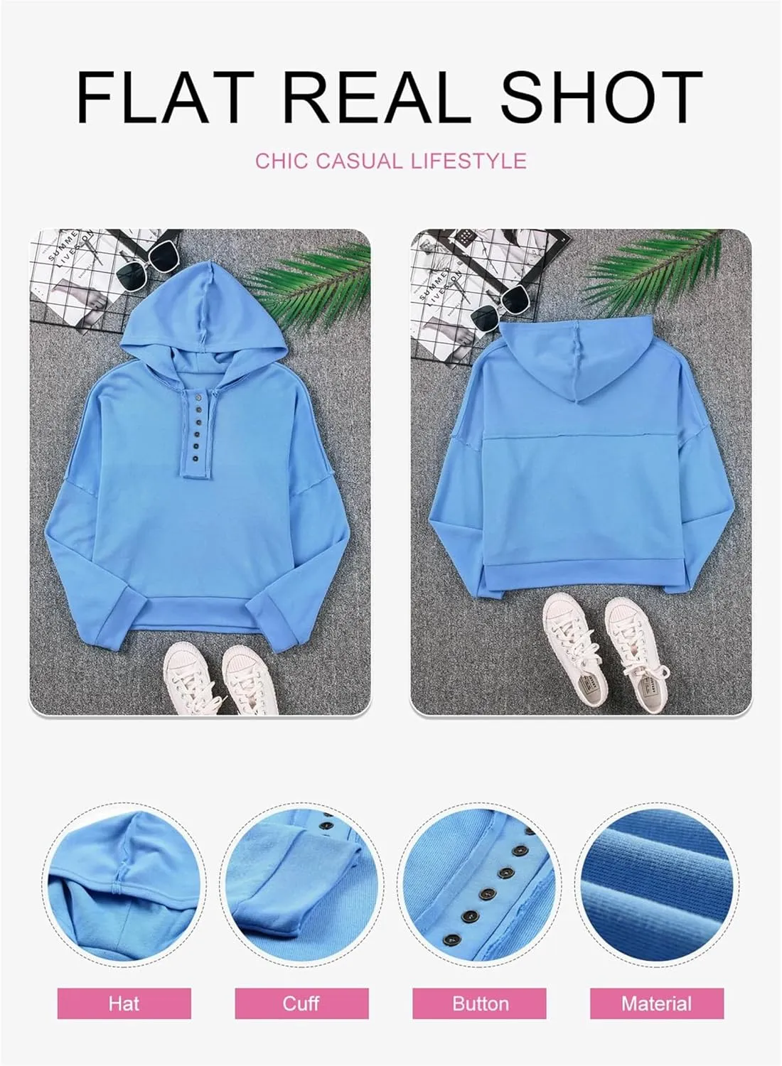 Cropped Trendy Hoodies For women V Neck Button Long Sleeve Lightweight Sweatshirts Casual Loose Pullover Tops 2025 New
