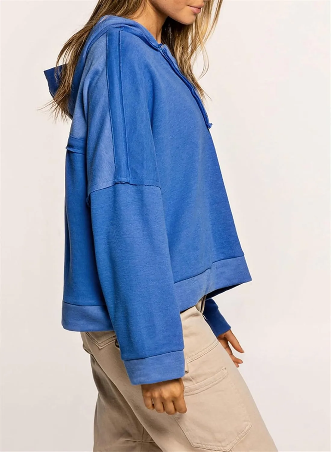 Cropped Trendy Hoodies For women V Neck Button Long Sleeve Lightweight Sweatshirts Casual Loose Pullover Tops 2025 New