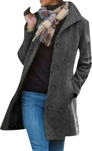 DIACACY Ladies Basic Wool Blend Plus Size Pea Coat Fall Office Jacket Cozy Single Breasted Open Front Overcoat
