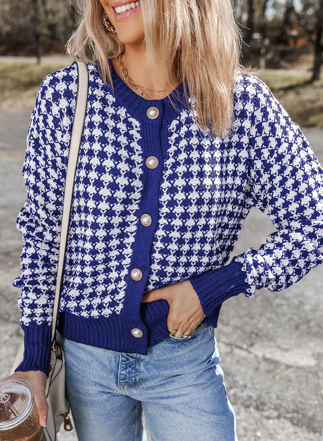 Dokotoo Cardigan Sweaters for Women V Neck Button Down Long Sleeve Plaid Knit Cardigans Sweater Tops