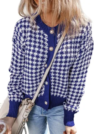 Dokotoo Cardigan Sweaters for Women V Neck Button Down Long Sleeve Plaid Knit Cardigans Sweater Tops