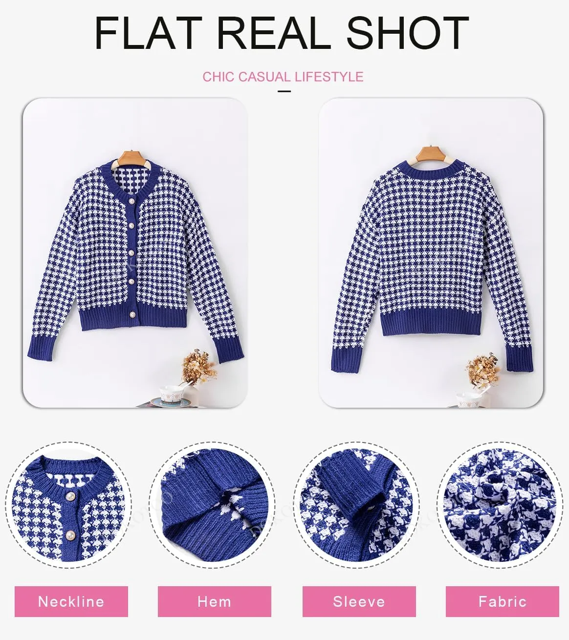 Dokotoo Cardigan Sweaters for Women V Neck Button Down Long Sleeve Plaid Knit Cardigans Sweater Tops