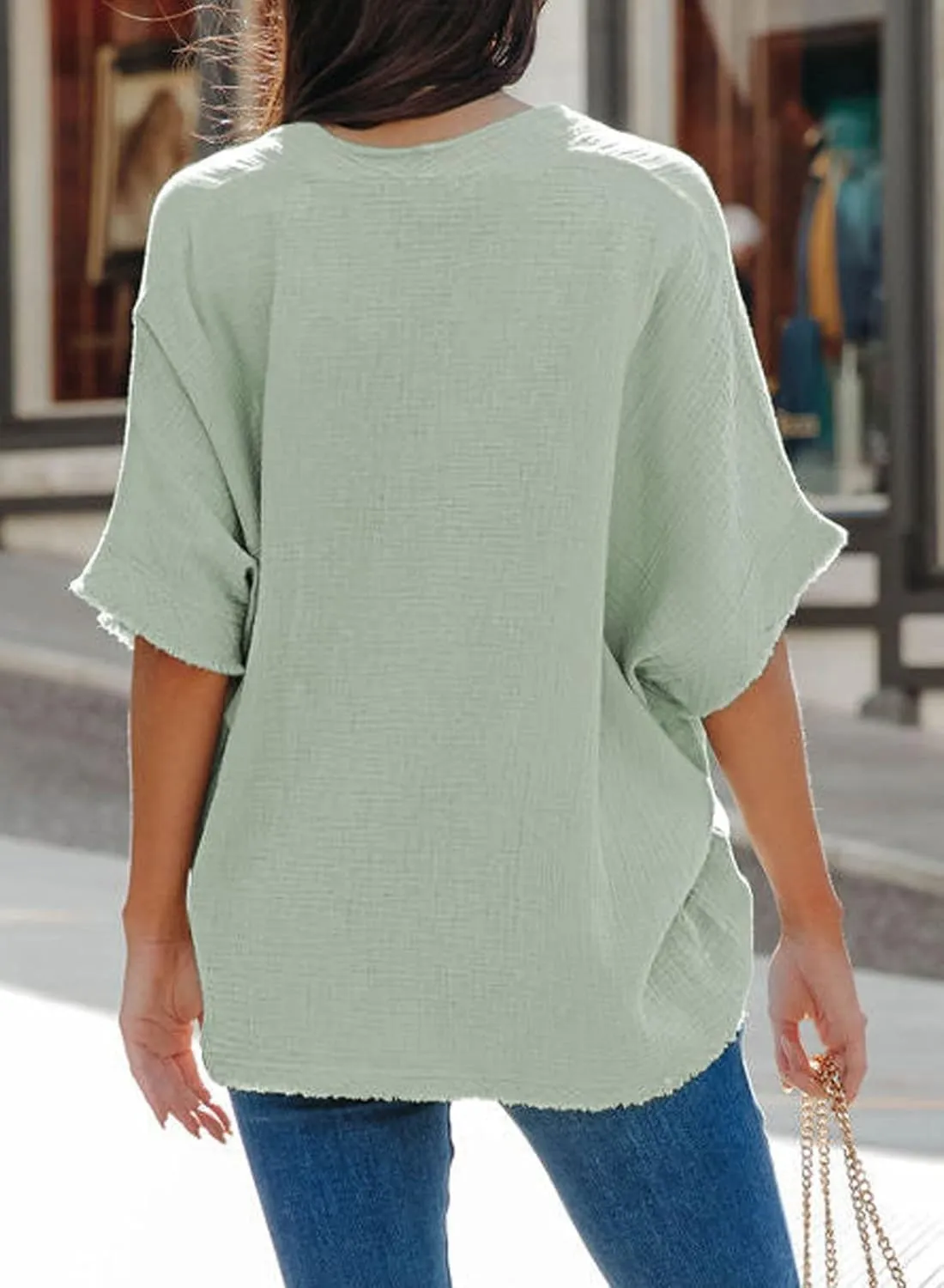 Dokotoo Casual Womens Short Sleeve V Neck Shirts Oversized Solid Blouses Tops