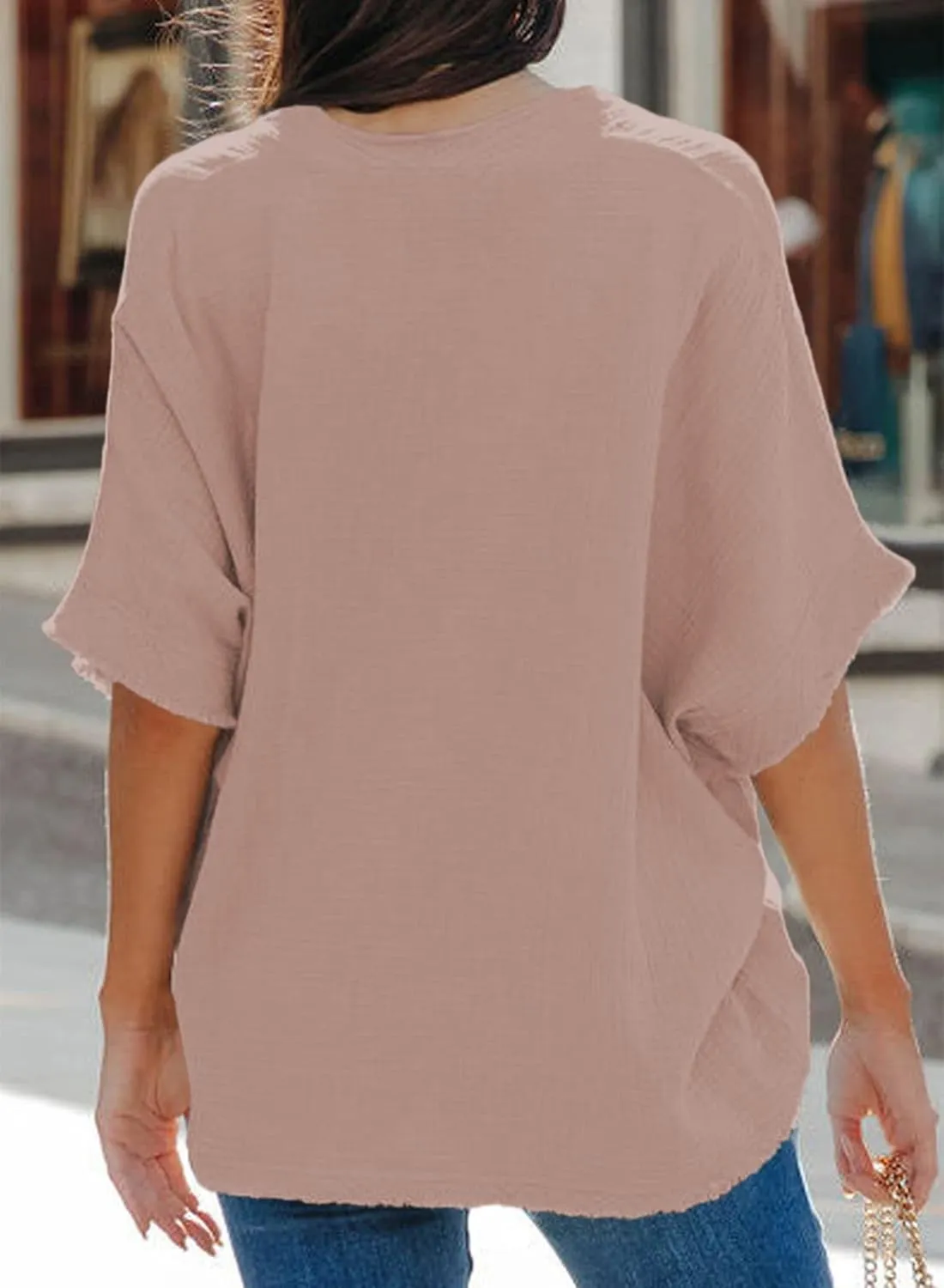 Dokotoo Casual Womens Short Sleeve V Neck Shirts Oversized Solid Blouses Tops
