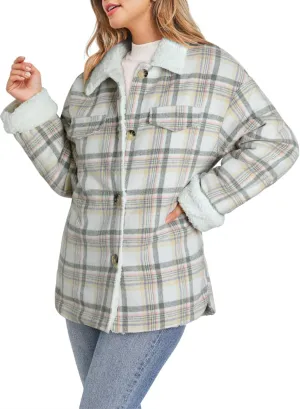 Dokotoo Winter Coats for Women Button Down Plaid Flannel Shirts Warm Sherpa Fleece Jacket