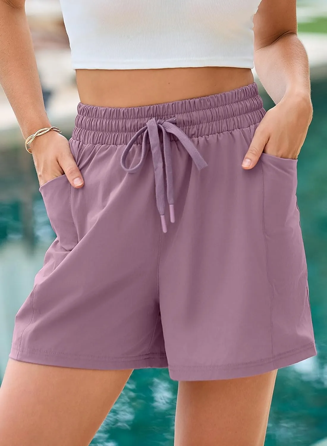Dokotoo Women's Athletic Shorts High Waisted Running Shorts Quick Dry Daily Casual Comfy Drawstring Shorts Pocket