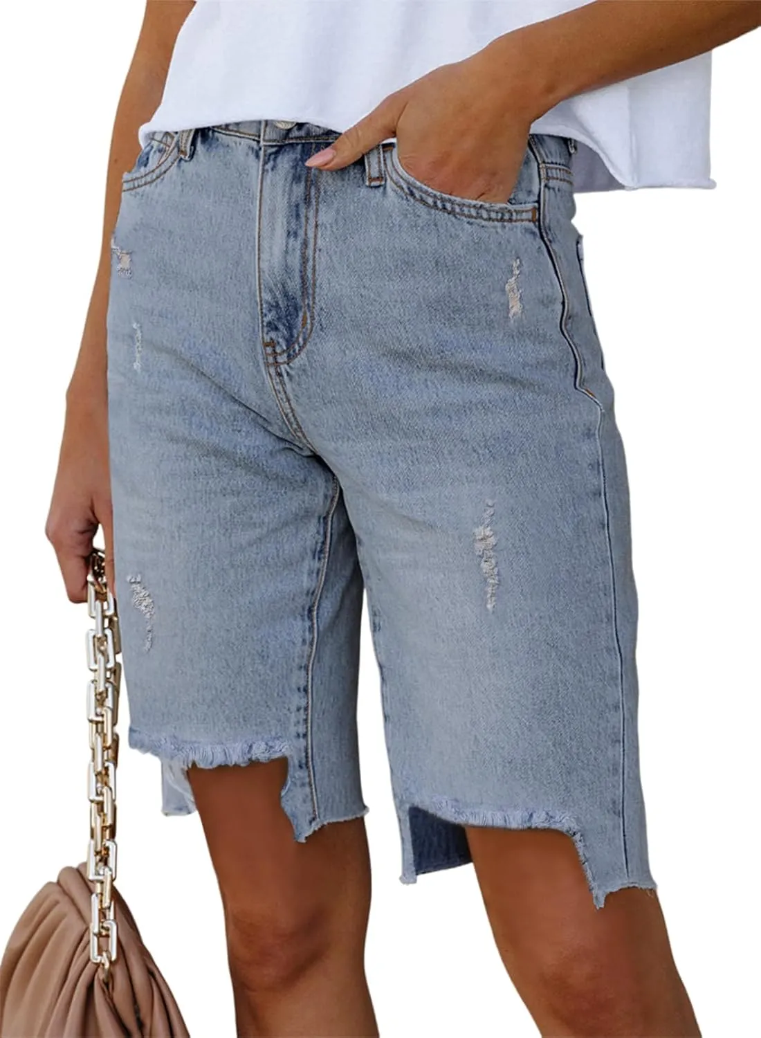 Dokotoo Women's Shorts Cotton Long Hiking Cargo Shorts for Women Bermuda 2024 Summer High Waisted Shorts Casual Golf Shorts