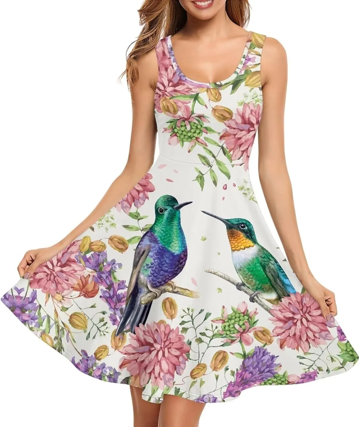 Dolyues Women Dresses Sleeveless Shirt Dress Casual Sundress A-line Swing Tunic Dresses with Pockets