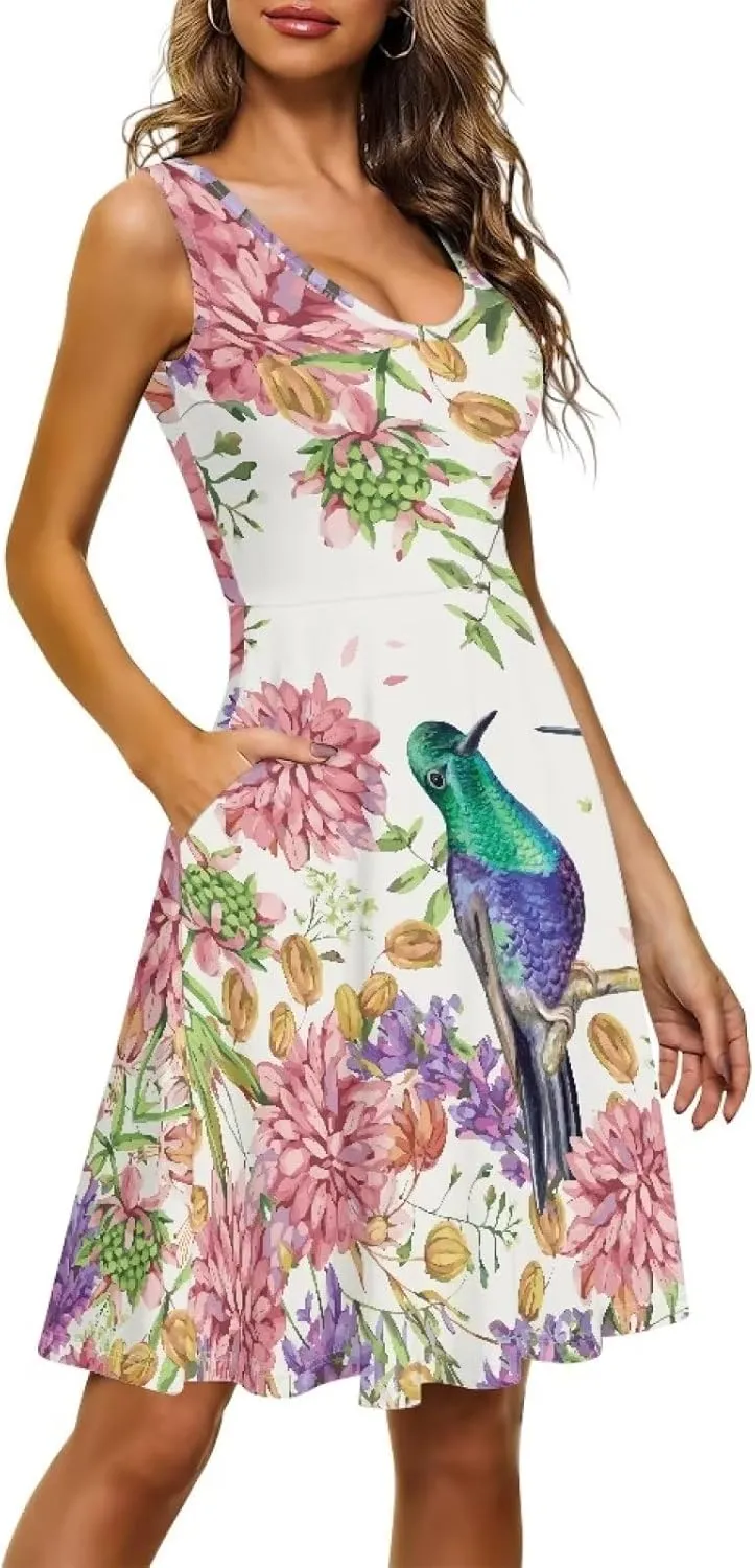 Dolyues Women Dresses Sleeveless Shirt Dress Casual Sundress A-line Swing Tunic Dresses with Pockets