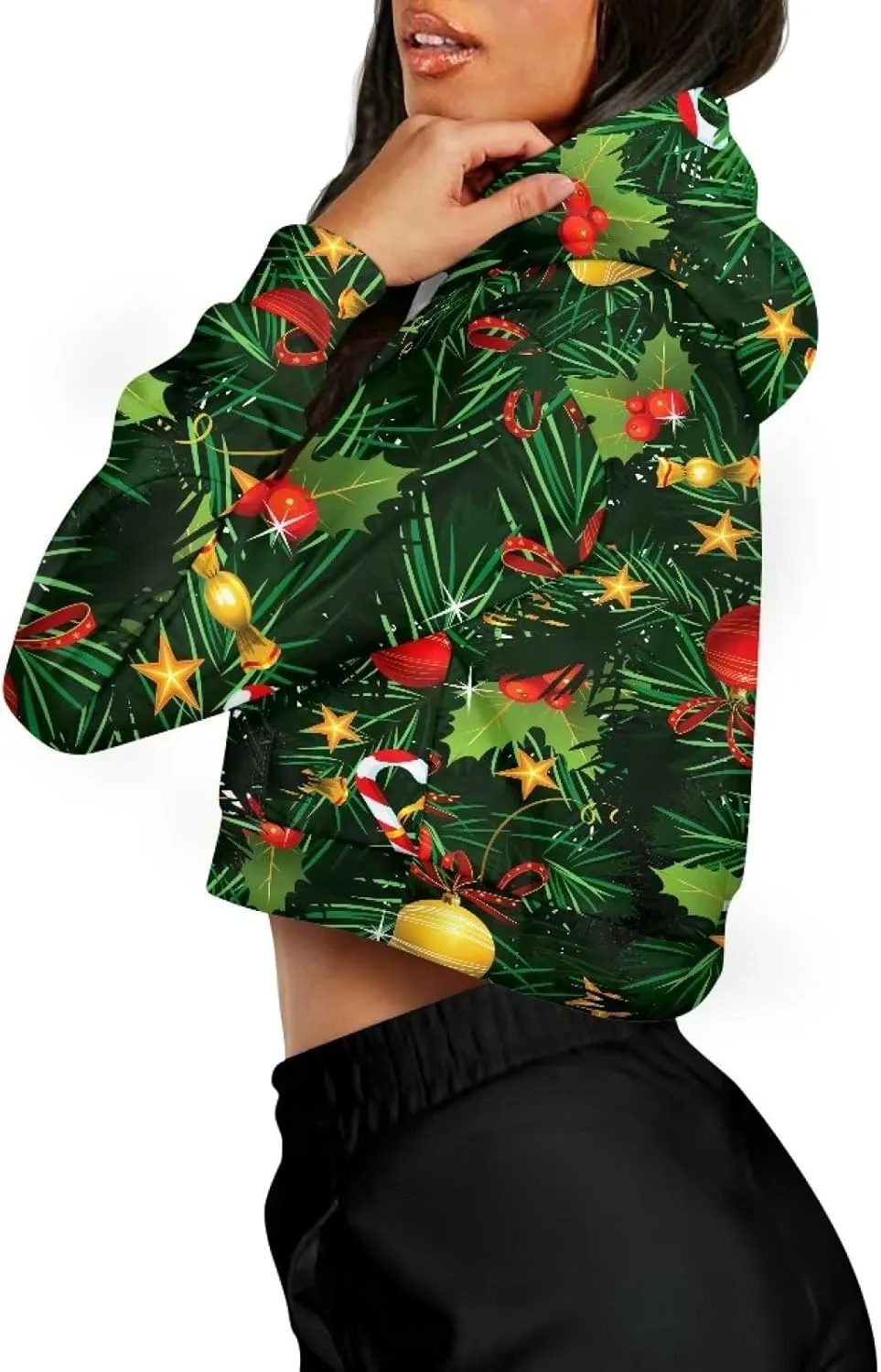 Dolyues Women's Cropped Hoodies Full-Zip Sweatshirt Crop Top Long Sleeves Hooded Jacket Coat Outwear with Pockets