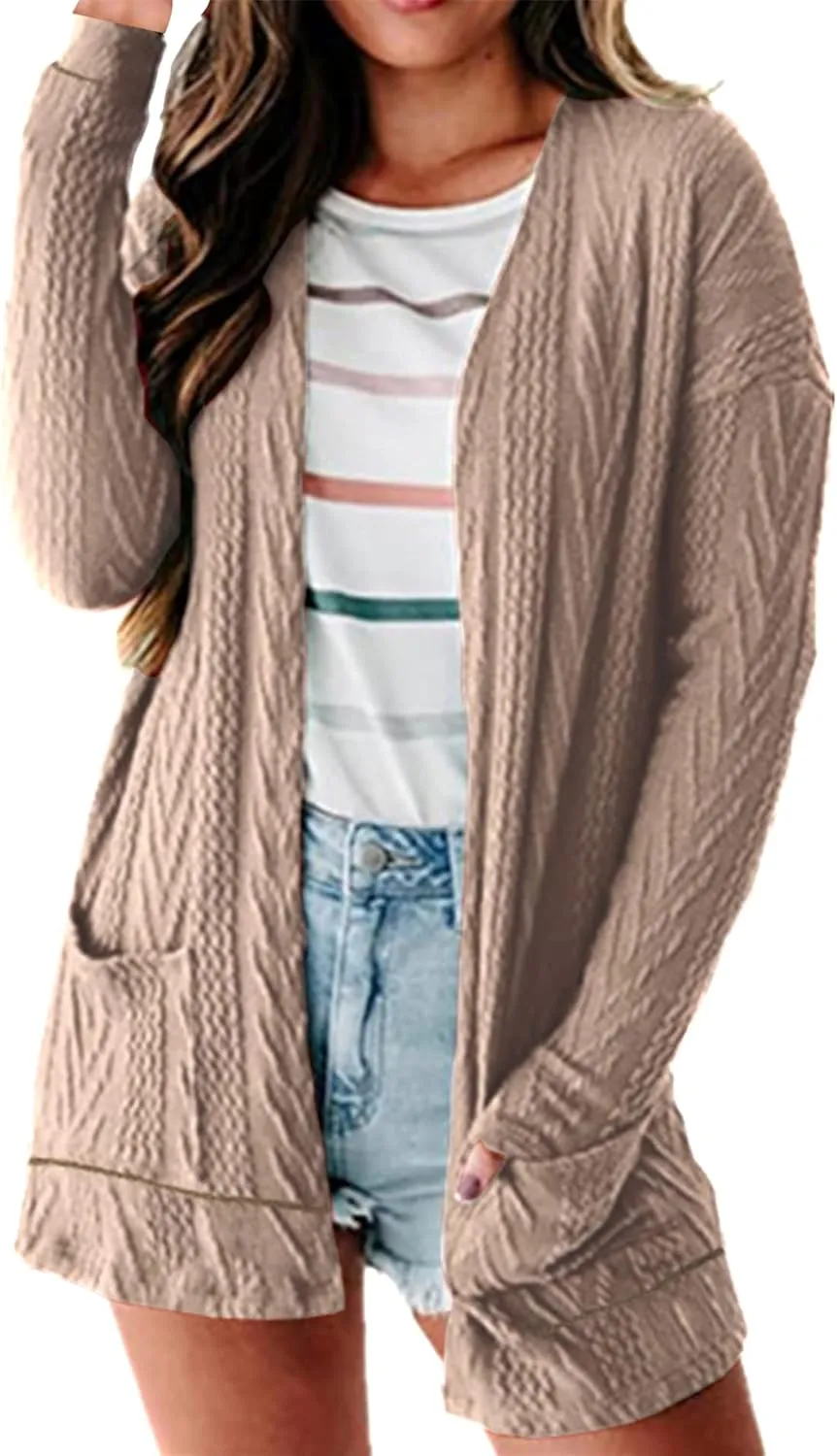 EFOFEI Womens Chunky Solid Color Coat Wrap Open Front Cardigan Knit Long Sleeve Casual Sweater