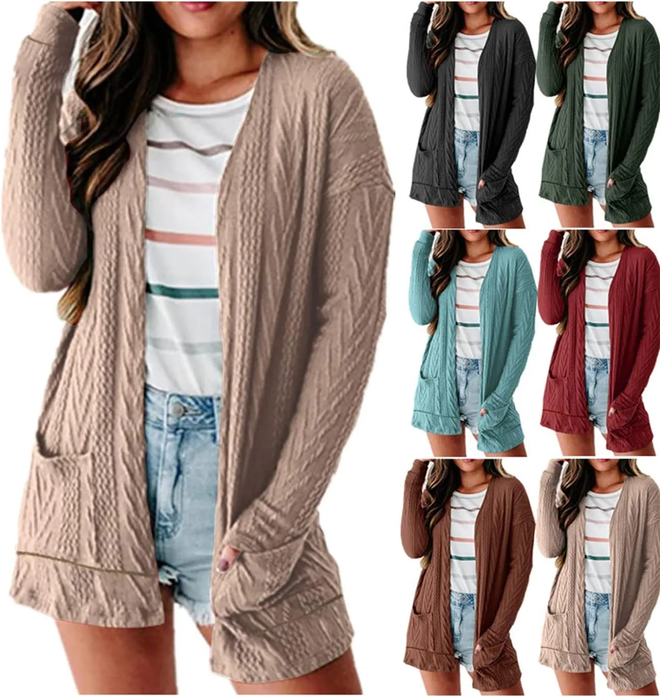 EFOFEI Womens Chunky Solid Color Coat Wrap Open Front Cardigan Knit Long Sleeve Casual Sweater