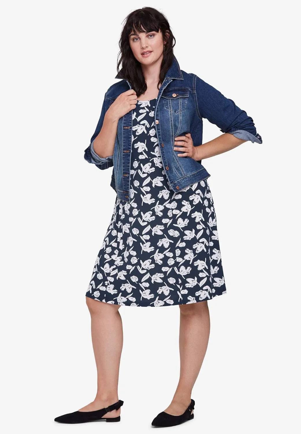 ellos Plus Size Sleeveless Knit Fit and Flare Knit Dress