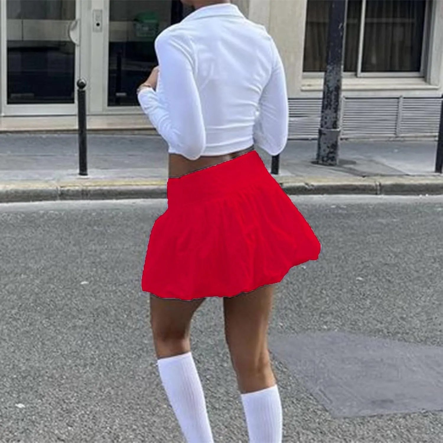 Engofs Women Y2k Bubble Ruffle Skirt Mini Hem Pleated Puffy Short Skirts Streetwear