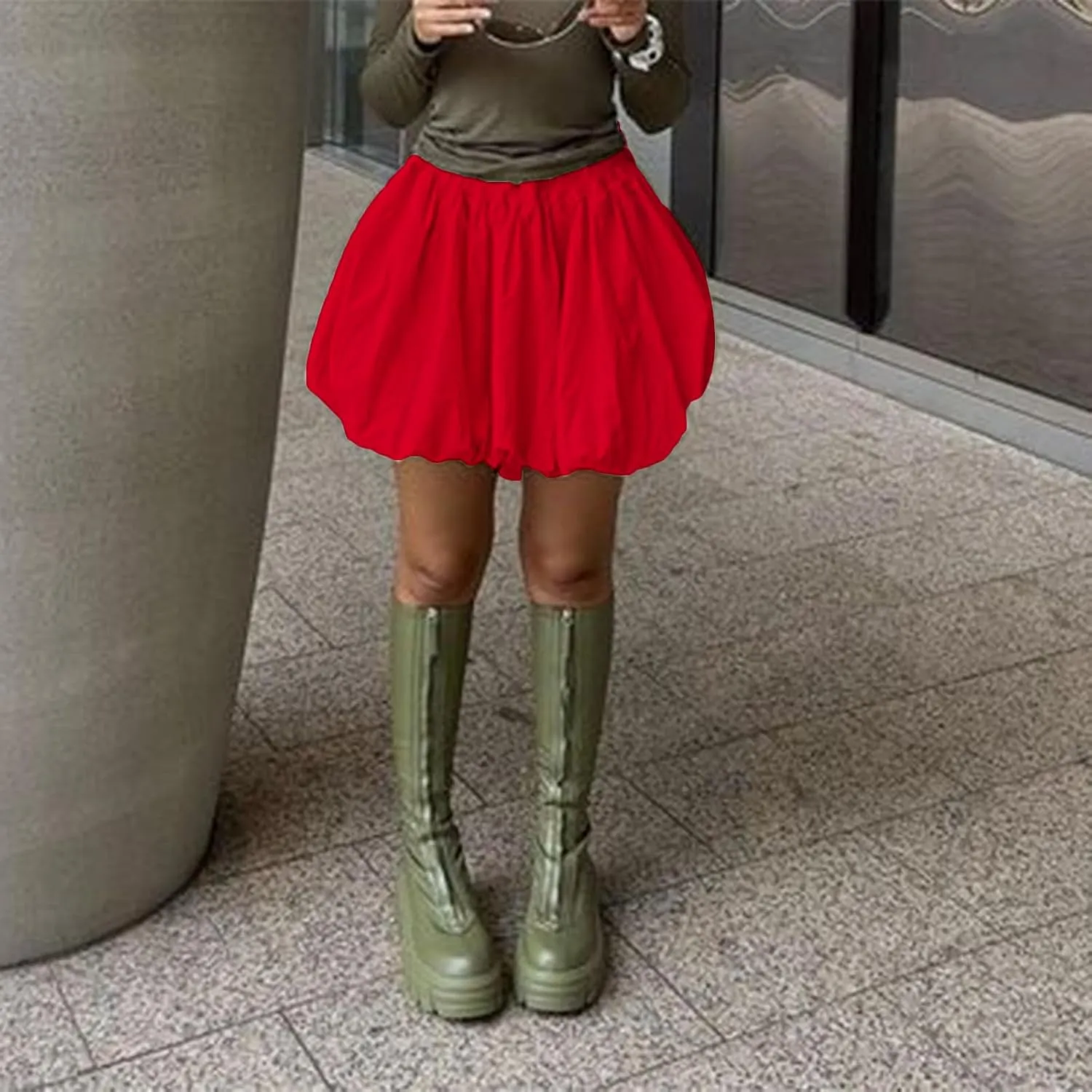 Engofs Women Y2k Bubble Ruffle Skirt Mini Hem Pleated Puffy Short Skirts Streetwear