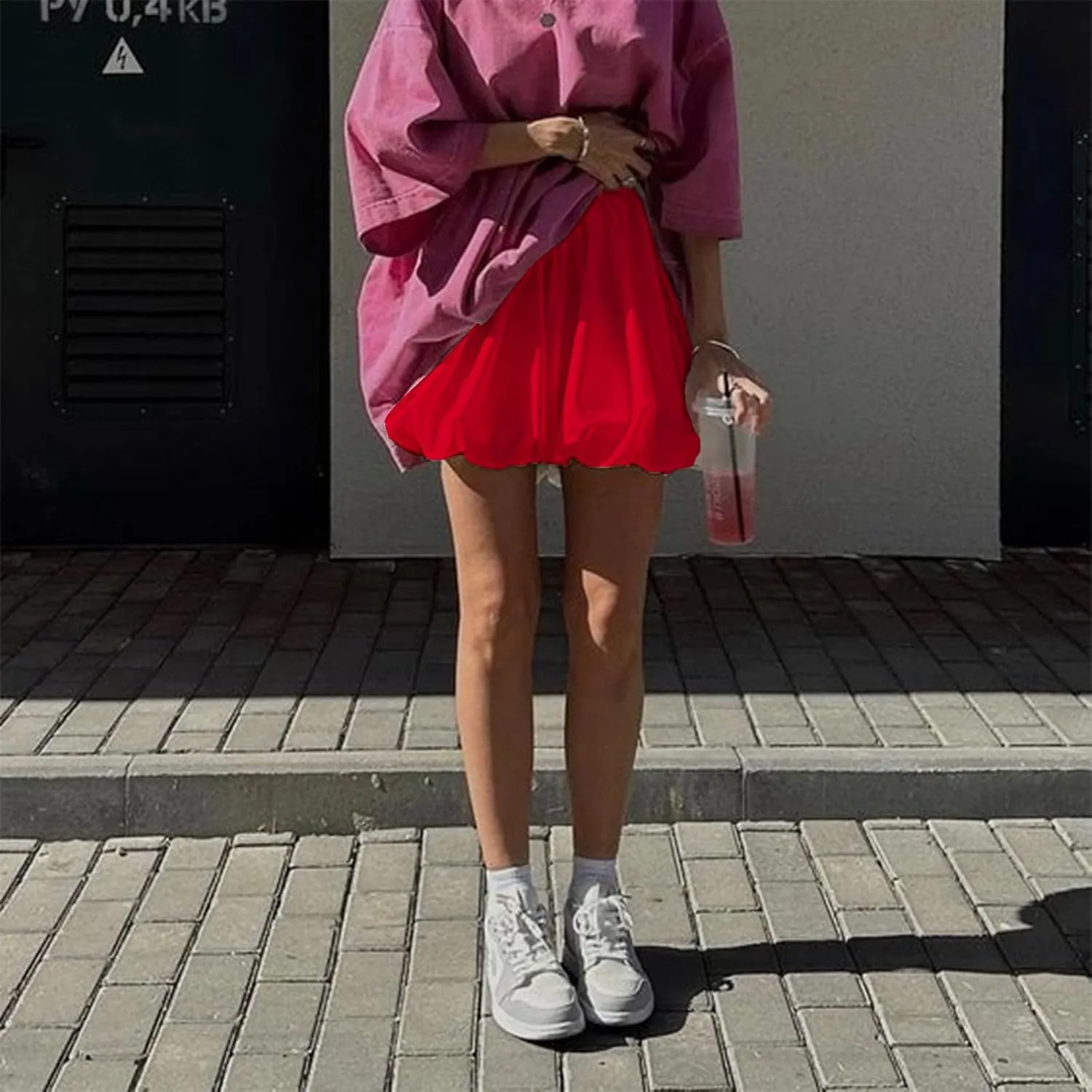 Engofs Women Y2k Bubble Ruffle Skirt Mini Hem Pleated Puffy Short Skirts Streetwear