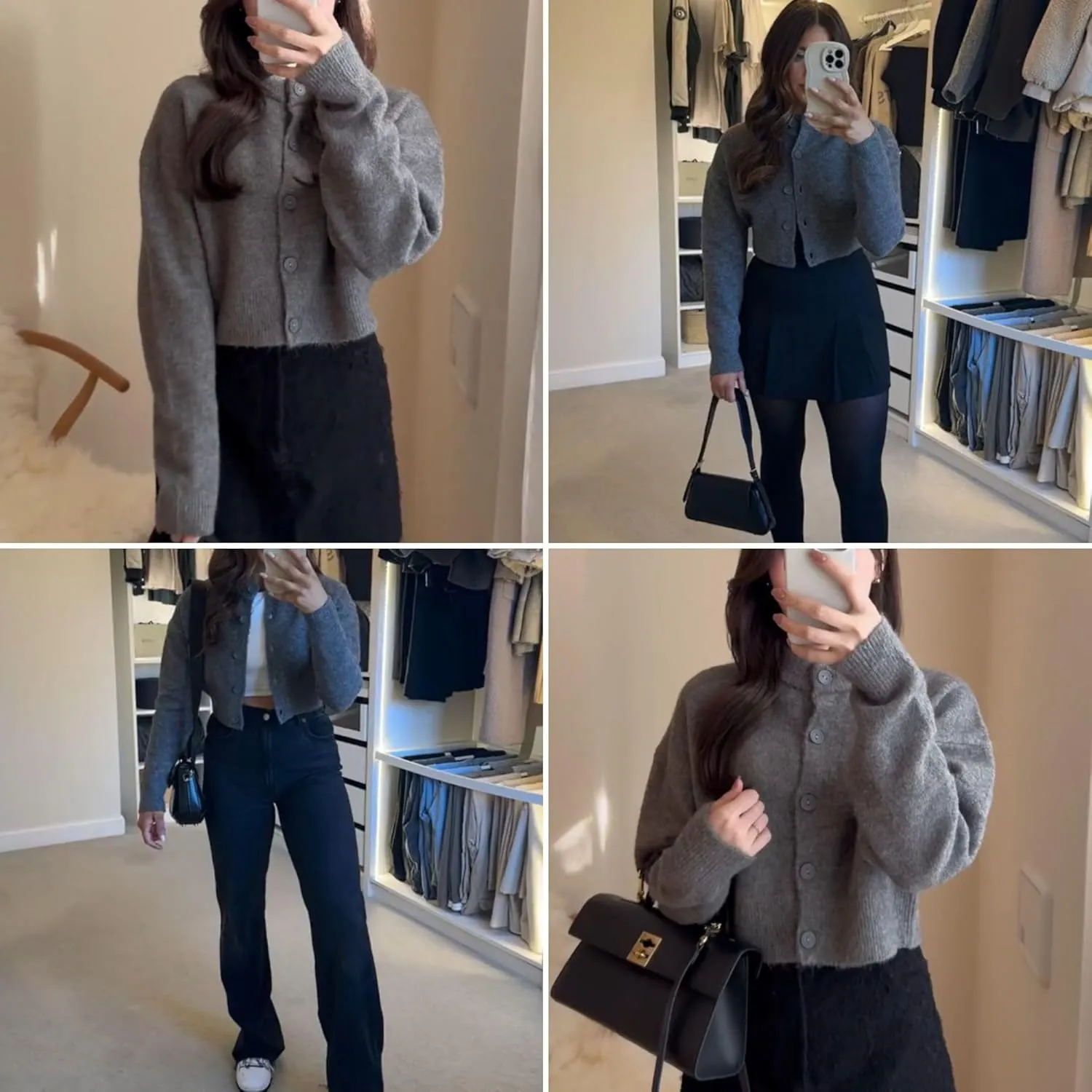 FindThy Women’s Cropped Cardigan Sweater Crewneck Solid Color Long Sleeve Button Down Knitted Outerwear Top