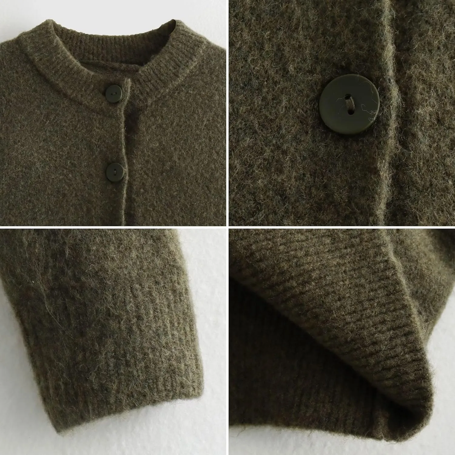 FindThy Women’s Cropped Cardigan Sweater Crewneck Solid Color Long Sleeve Button Down Knitted Outerwear Top