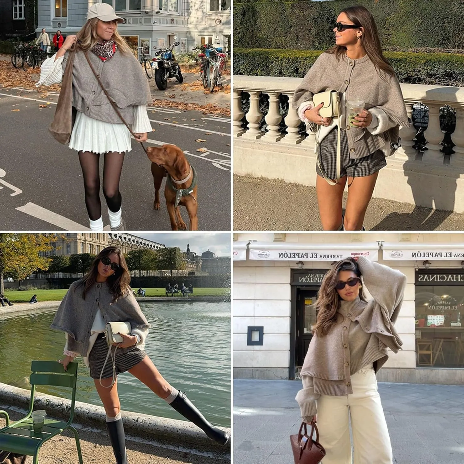 FindThy Womens Cropped Knit Cape Cardigan Trendy Oversized Crewneck Button Down Shawl Sweater