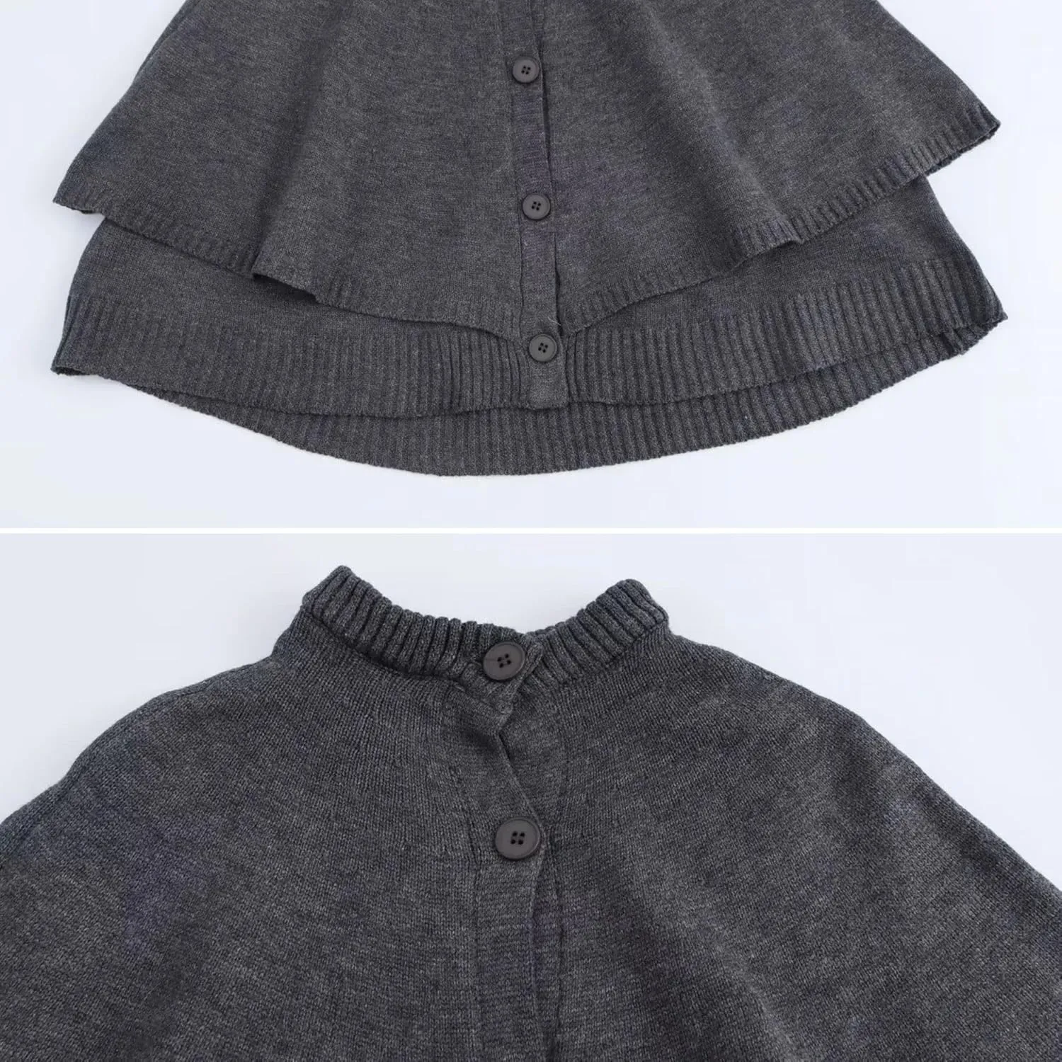 FindThy Womens Cropped Knit Cape Cardigan Trendy Oversized Crewneck Button Down Shawl Sweater