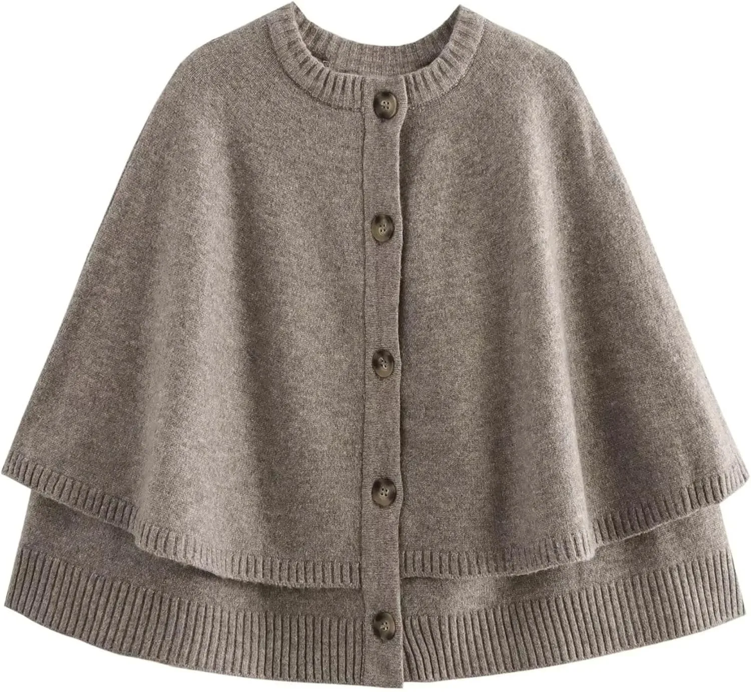 FindThy Womens Cropped Knit Cape Cardigan Trendy Oversized Crewneck Button Down Shawl Sweater