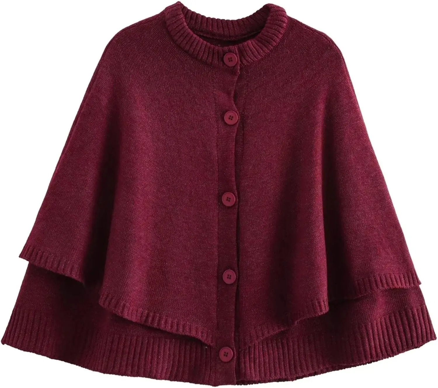 FindThy Womens Cropped Knit Cape Cardigan Trendy Oversized Crewneck Button Down Shawl Sweater