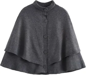 FindThy Womens Cropped Knit Cape Cardigan Trendy Oversized Crewneck Button Down Shawl Sweater