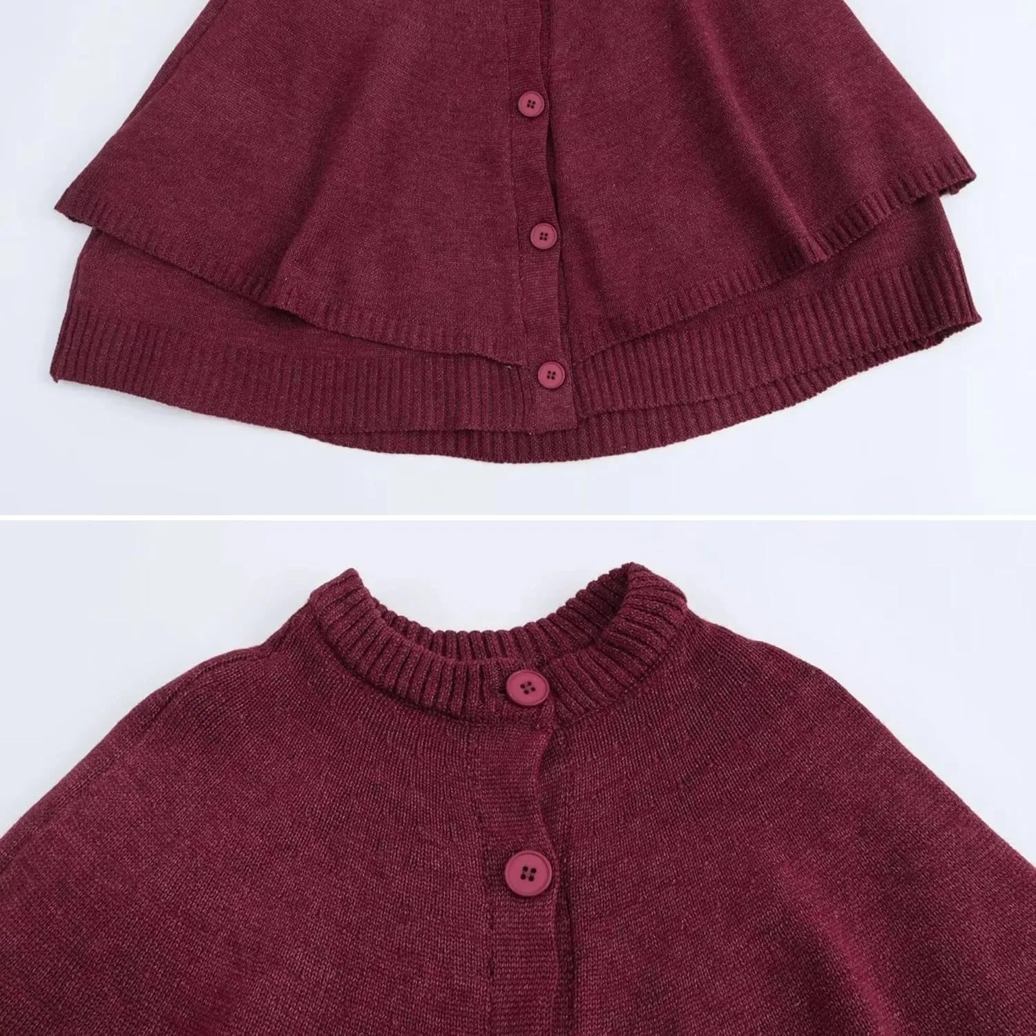 FindThy Womens Cropped Knit Cape Cardigan Trendy Oversized Crewneck Button Down Shawl Sweater