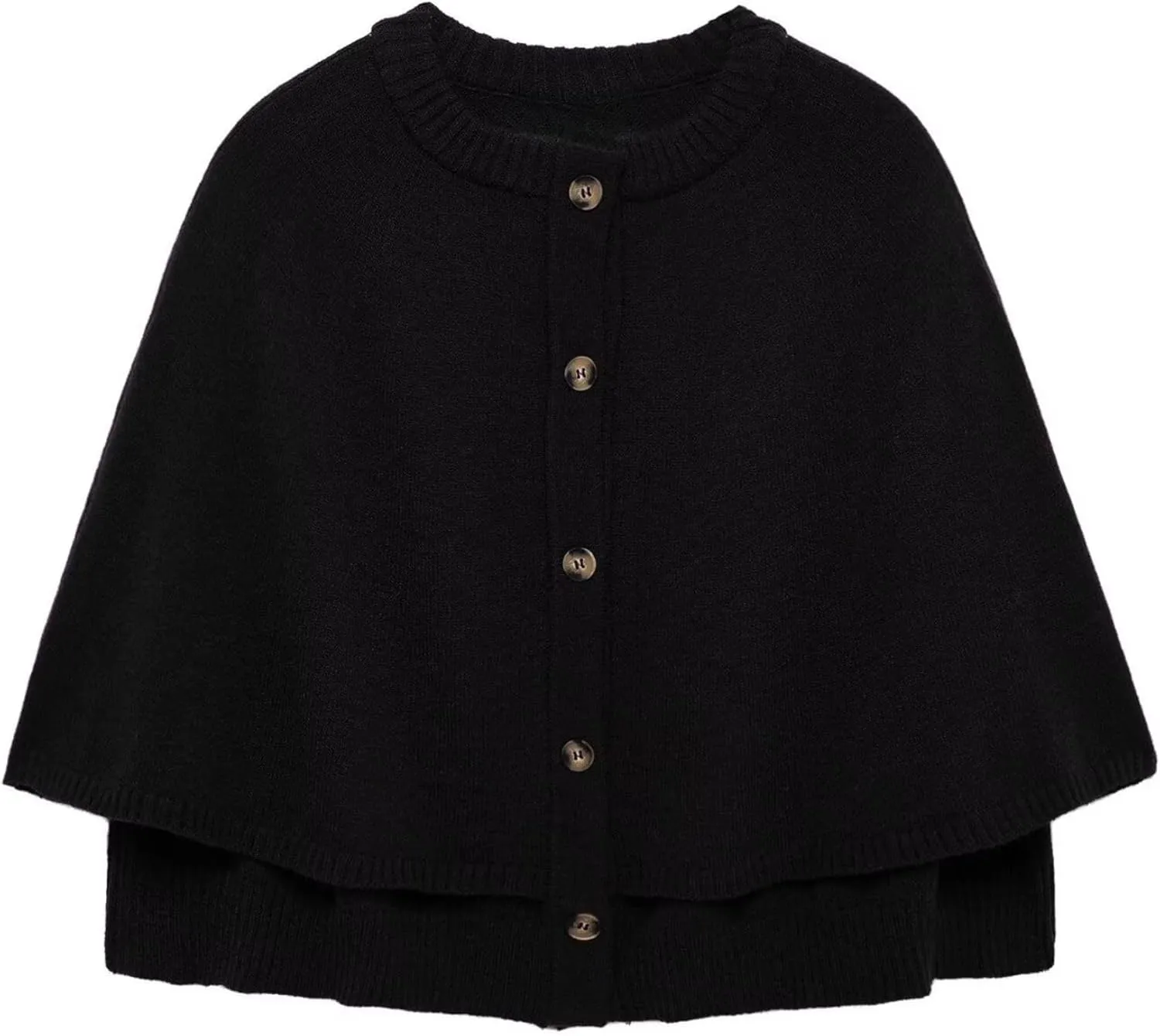 FindThy Womens Cropped Knit Cape Cardigan Trendy Oversized Crewneck Button Down Shawl Sweater