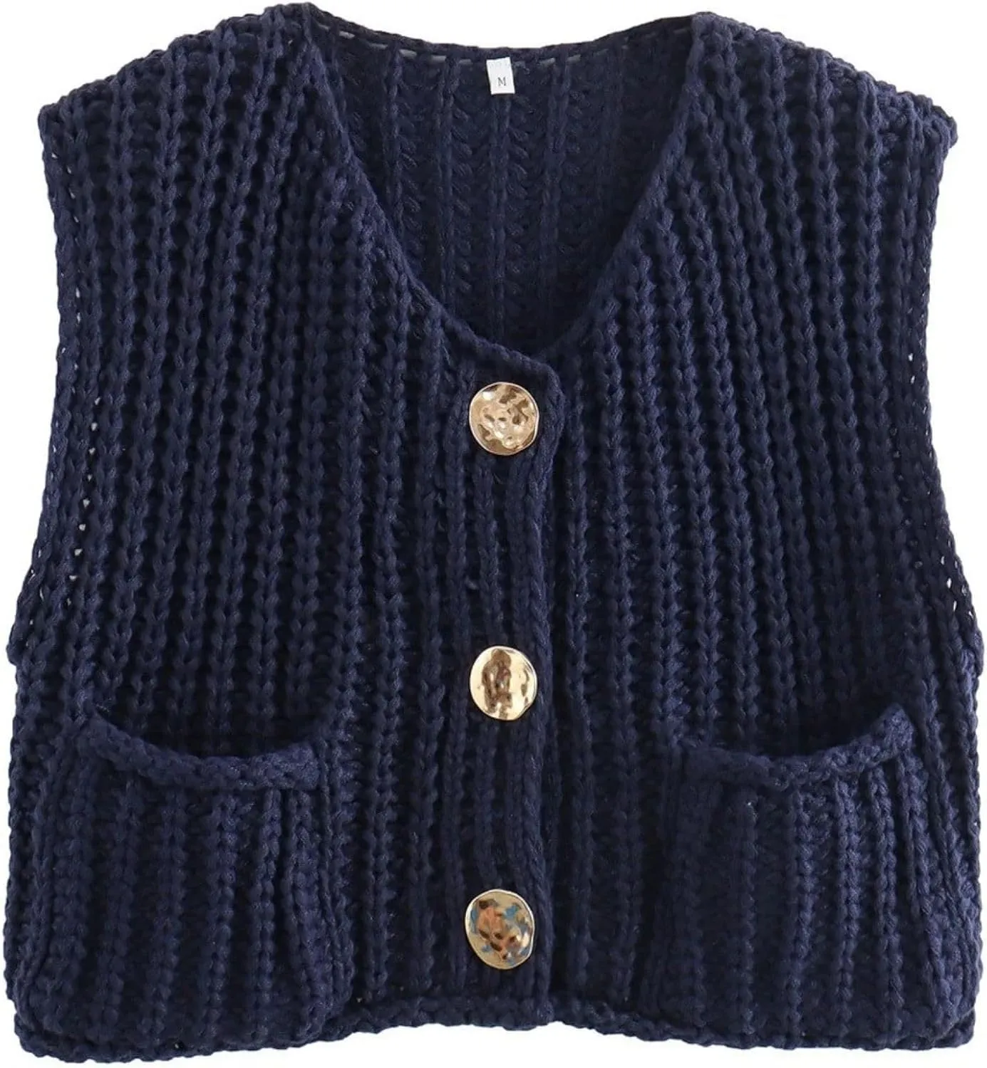 FindThy Women’s Cropped Sweater Vest Cute Crewneck Button Down Sleeveless Crop Knit Cardigan with Pocket