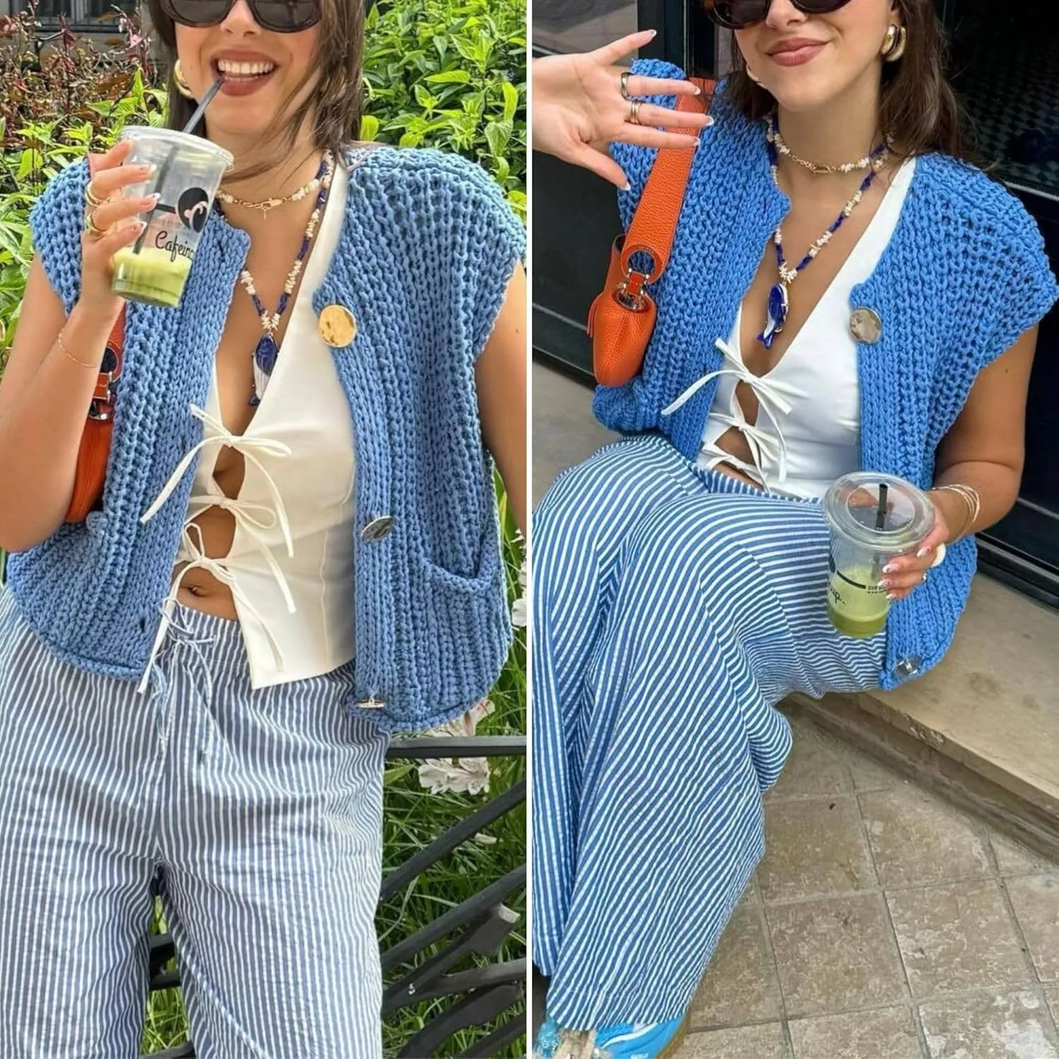 FindThy Women’s Cropped Sweater Vest Cute Crewneck Button Down Sleeveless Crop Knit Cardigan with Pocket