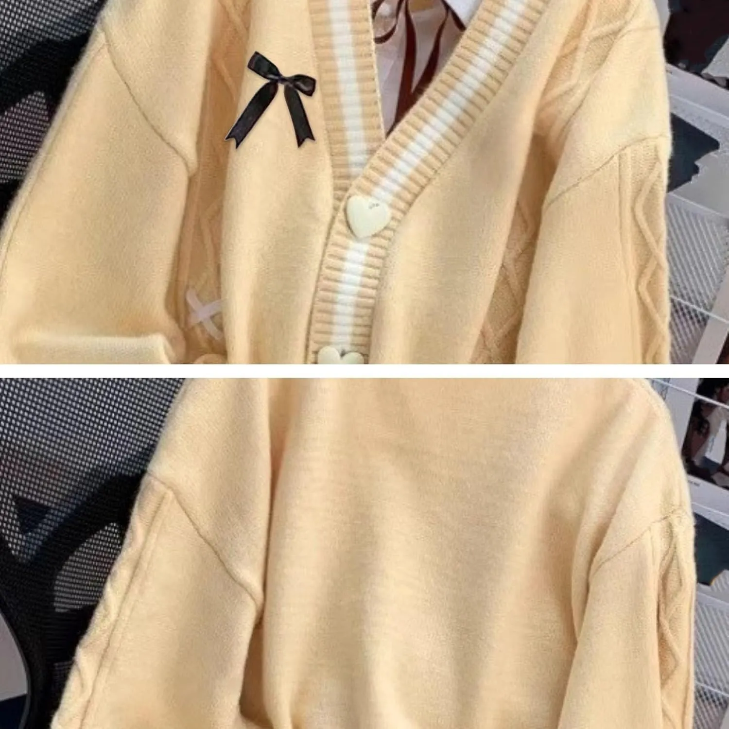 FindThy Womens Cute Sweet Cardigan Sweater Kawaii Love Button Long Sleeve V-Neck Bowknot Knitted Outerwear